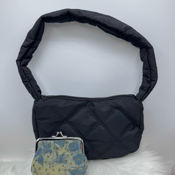 The Errands Grab & Go Quilted Nylon Handbag w/ Star Print Blue Jean Coin Purse - Picture 1 of 7